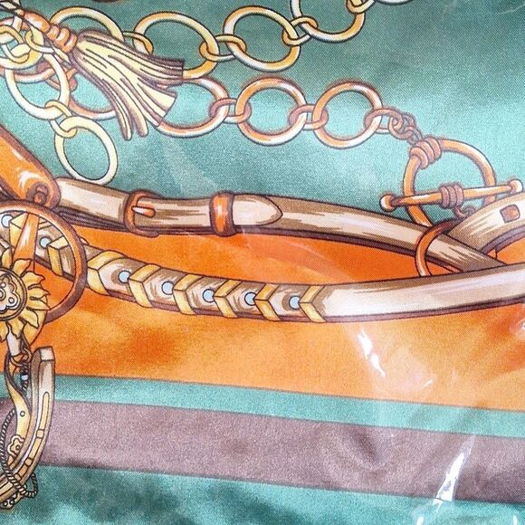 Green paisley nautical satin scarf wrap shawl - Picture 3 of 4